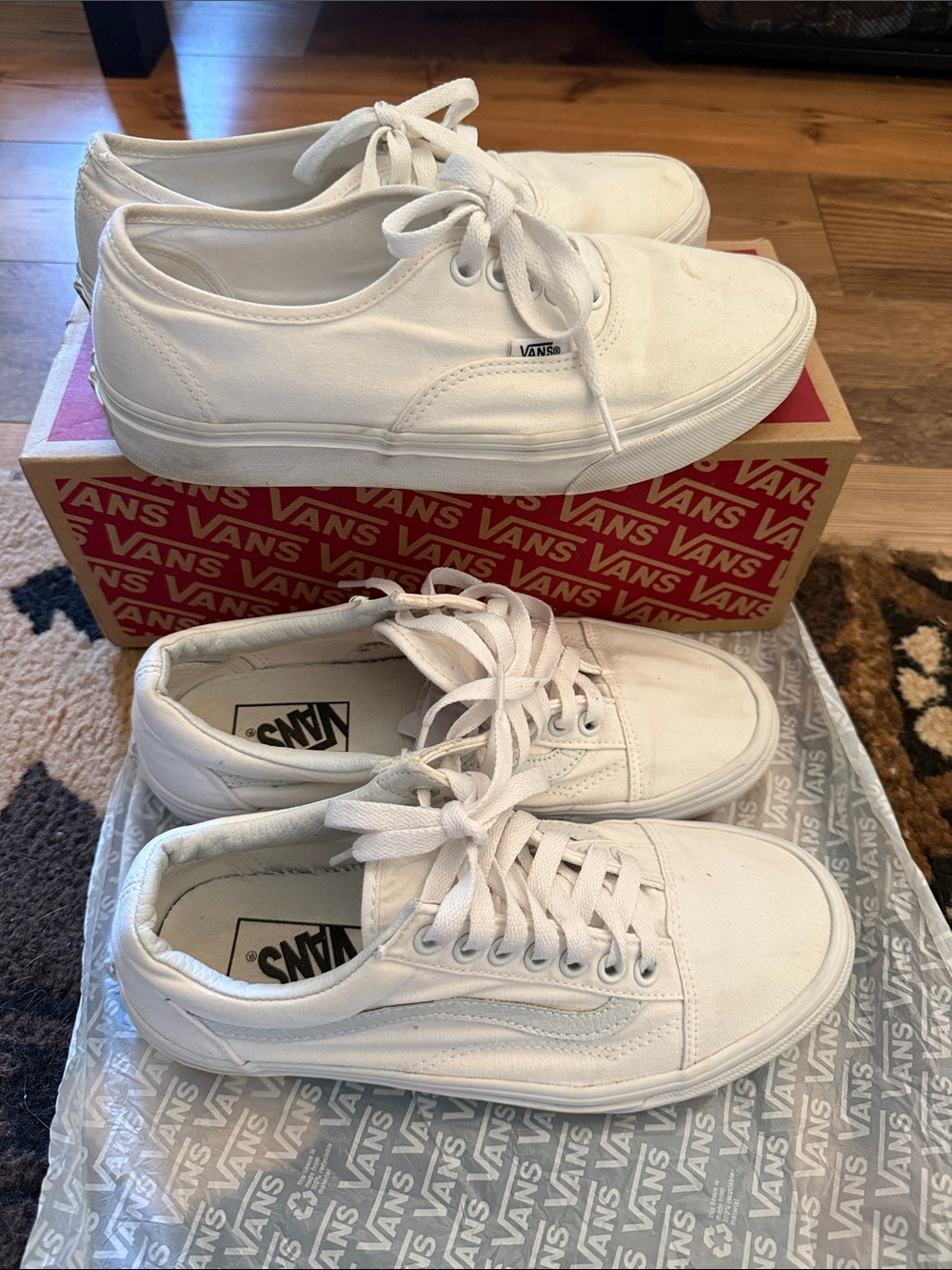 Vans White Low-Top Canvas Sneakers - Lace-Up Pair